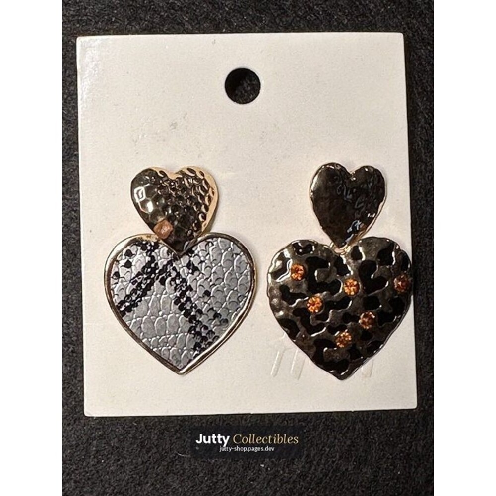 snake print heart rhinestone drop earrings boho nwt